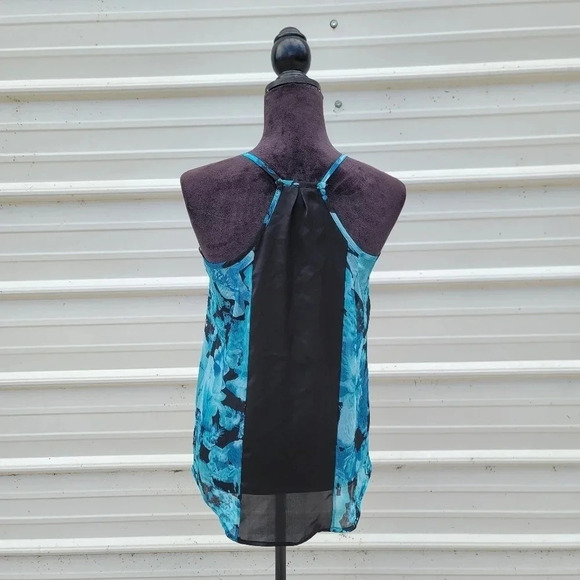 Express Floral Semi Sheer Sleeveless Racerback Top Blouse Tank Green Black XS - Picture 5 of 9